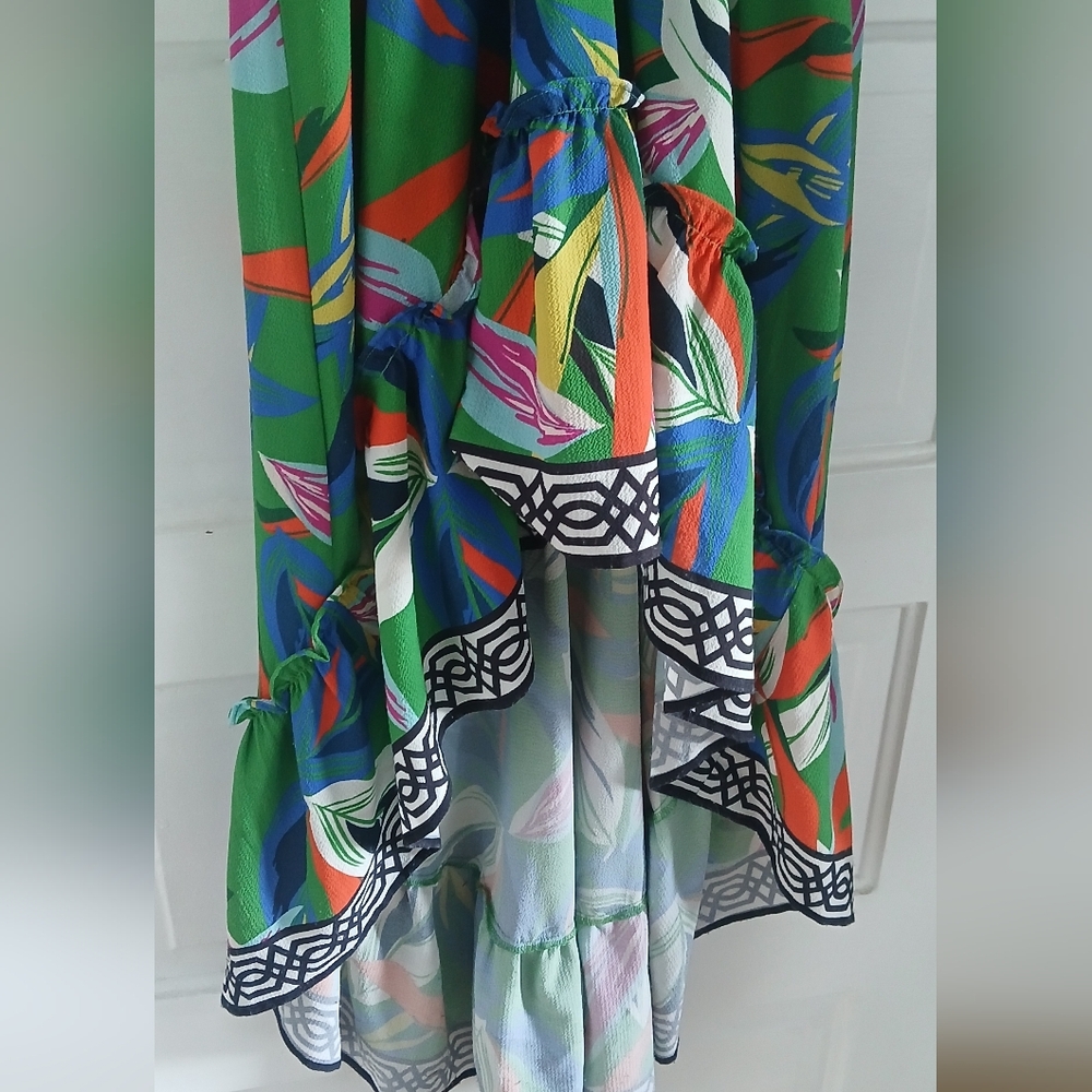 Flying Tomato Dress V-Neck Hi-Lo Floral Elasticized Waist Flowy Tropical Print - Picture 3 of 13
